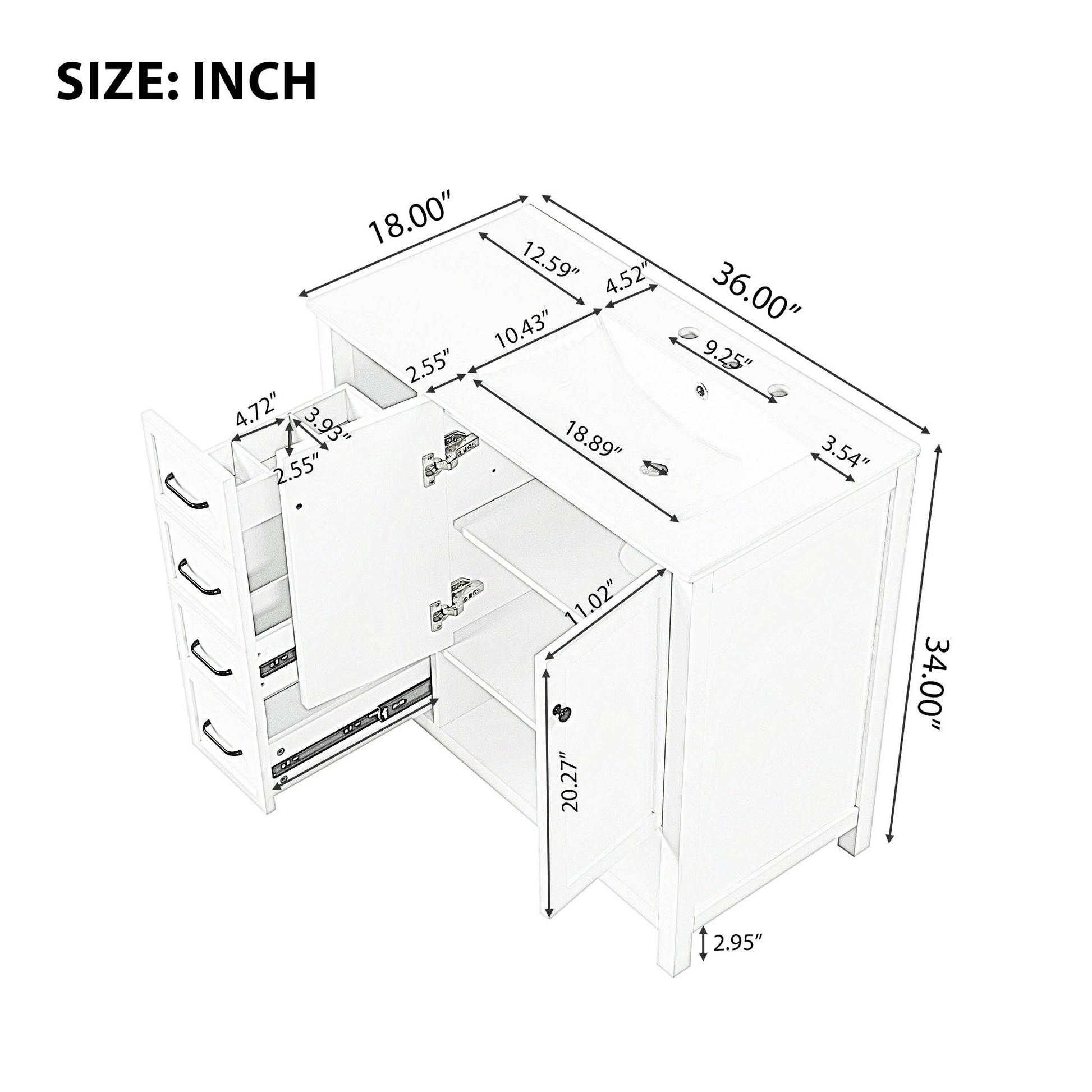 36" Bathroom Vanity With Sink Top, Bathroom Vanity Cabinet With Two Doors And Two Drawers, Solid Wood, Open Shelf, Mdf Boards, One Package, White White Solid Wood Mdf