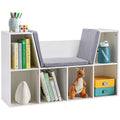 Homcom 6 Cubby Kids Bookcase With Reading Nook And Cushion, Multi Purpose Storage Organizer For Bedroom, Living Room, Pure White White Mdf