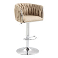 360 Fabric Cover Swivel Bar Stools Set Of 2, Adjustable Counter Height Bar Chairs With Woven Back & Footrest, Silver Chromed Bar Stools For Kitchen Island, Cafe, Pub Yellow Metal Yellow Kitchen