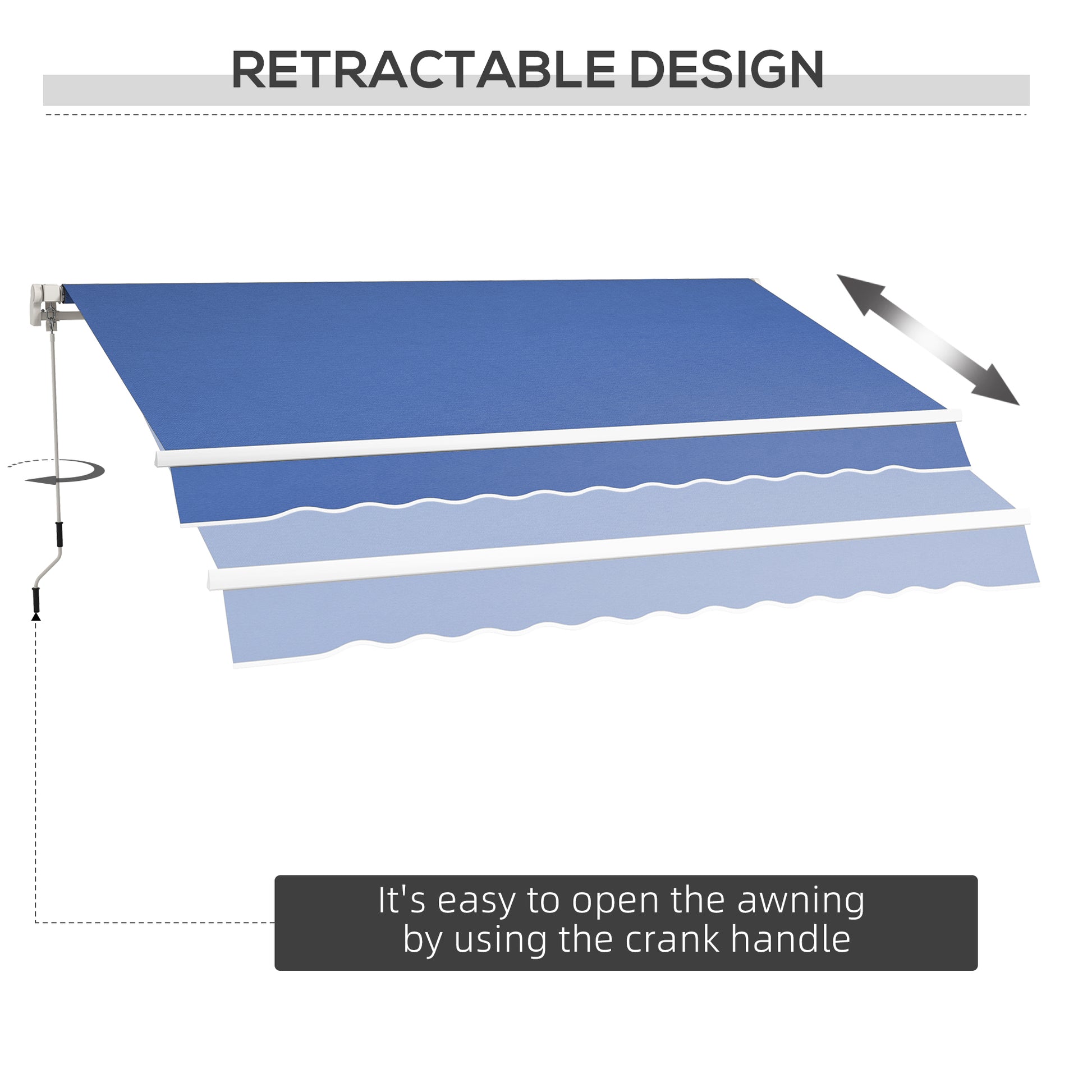 Outsunny 12' X 10' Retractable Awning Patio Awnings Sun Shade Shelter With Manual Crank Handle, 280G M Uv & Water Resistant Fabric And Aluminum Frame For Deck, Balcony, Yard, Dark Blue Blue Aluminum