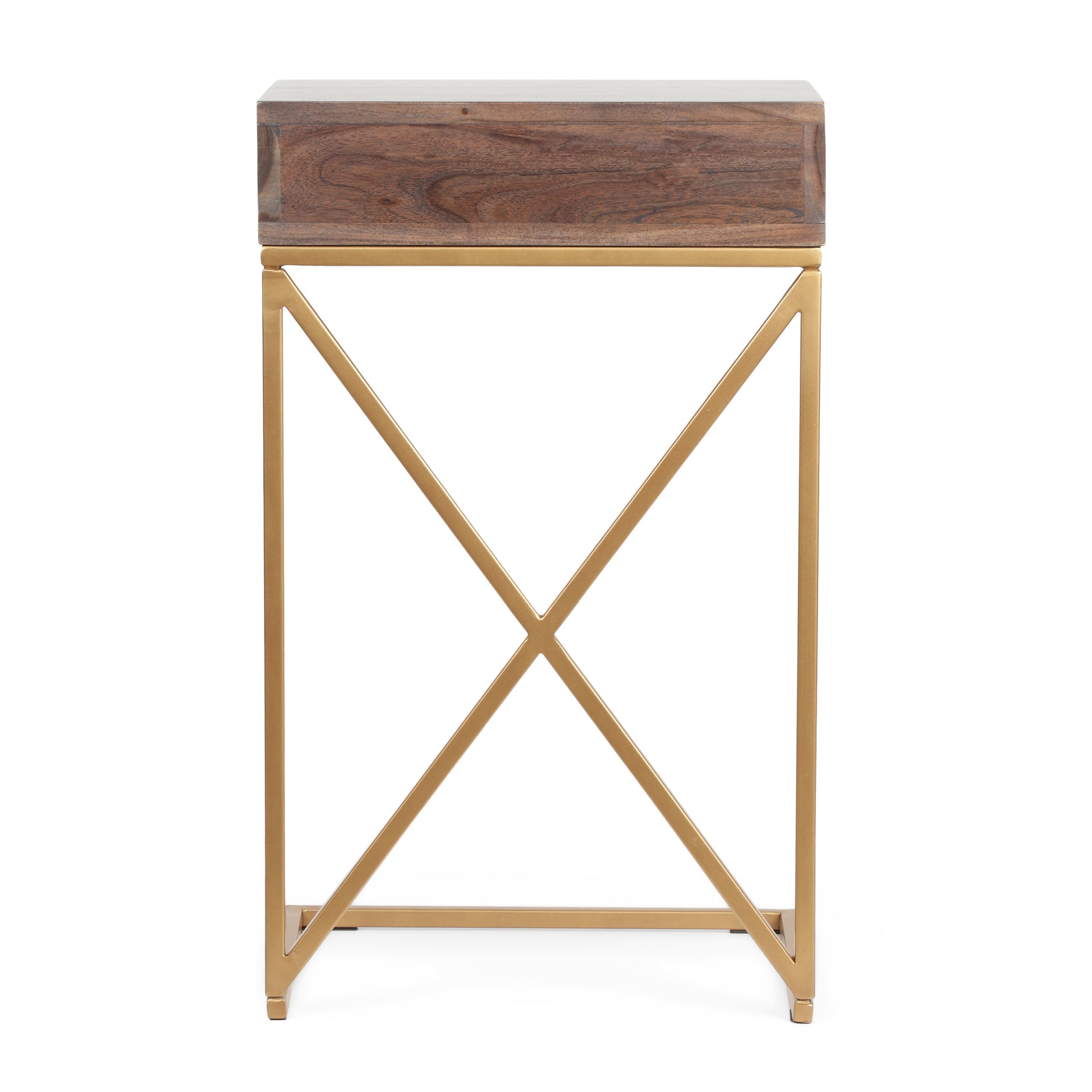 End Table K D With 1 Drawer Dark Brown Wood Metal