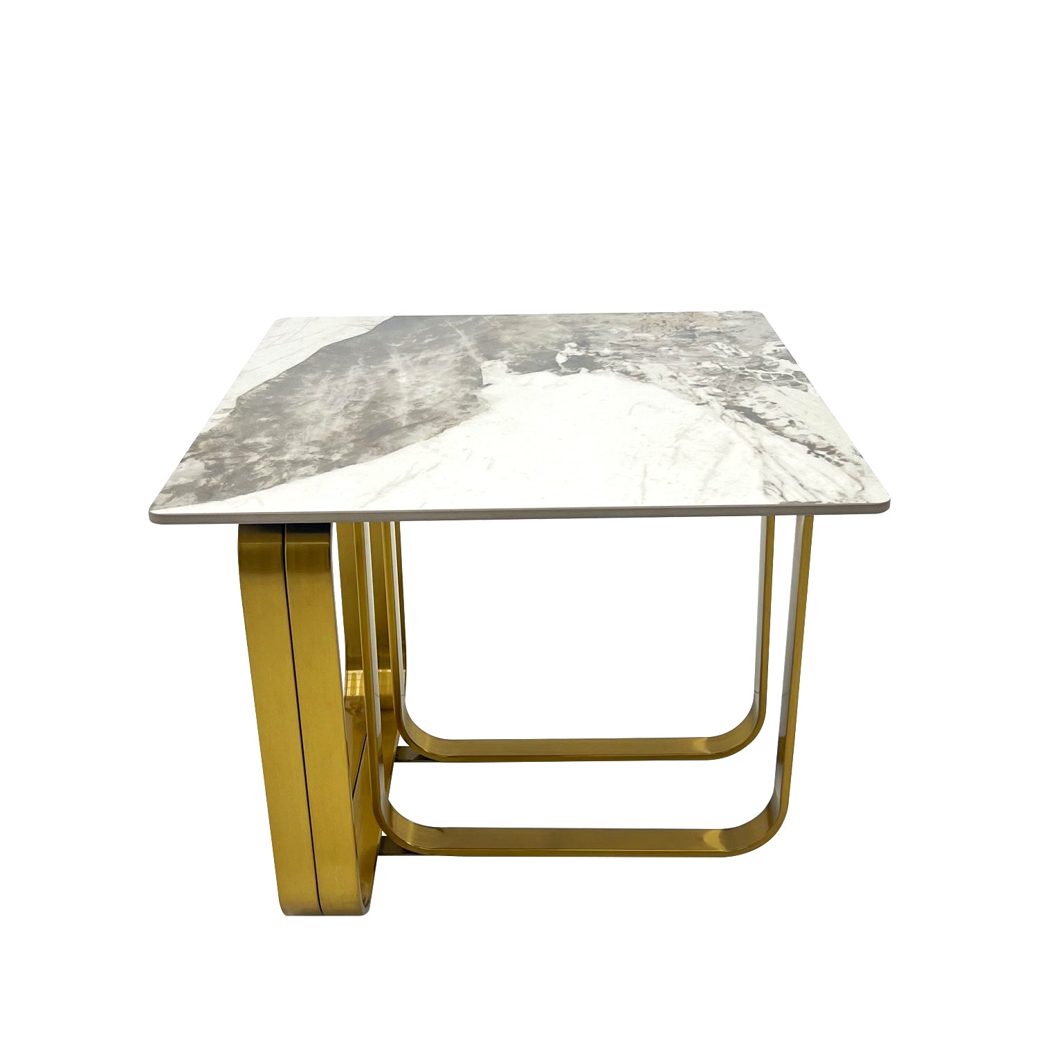 Rectangular End Table With Sintered Stone Top, Gold Metal Frame For Living Room Gold Modern Open Storage Rectangular Sintered Stone,Stainless Steel