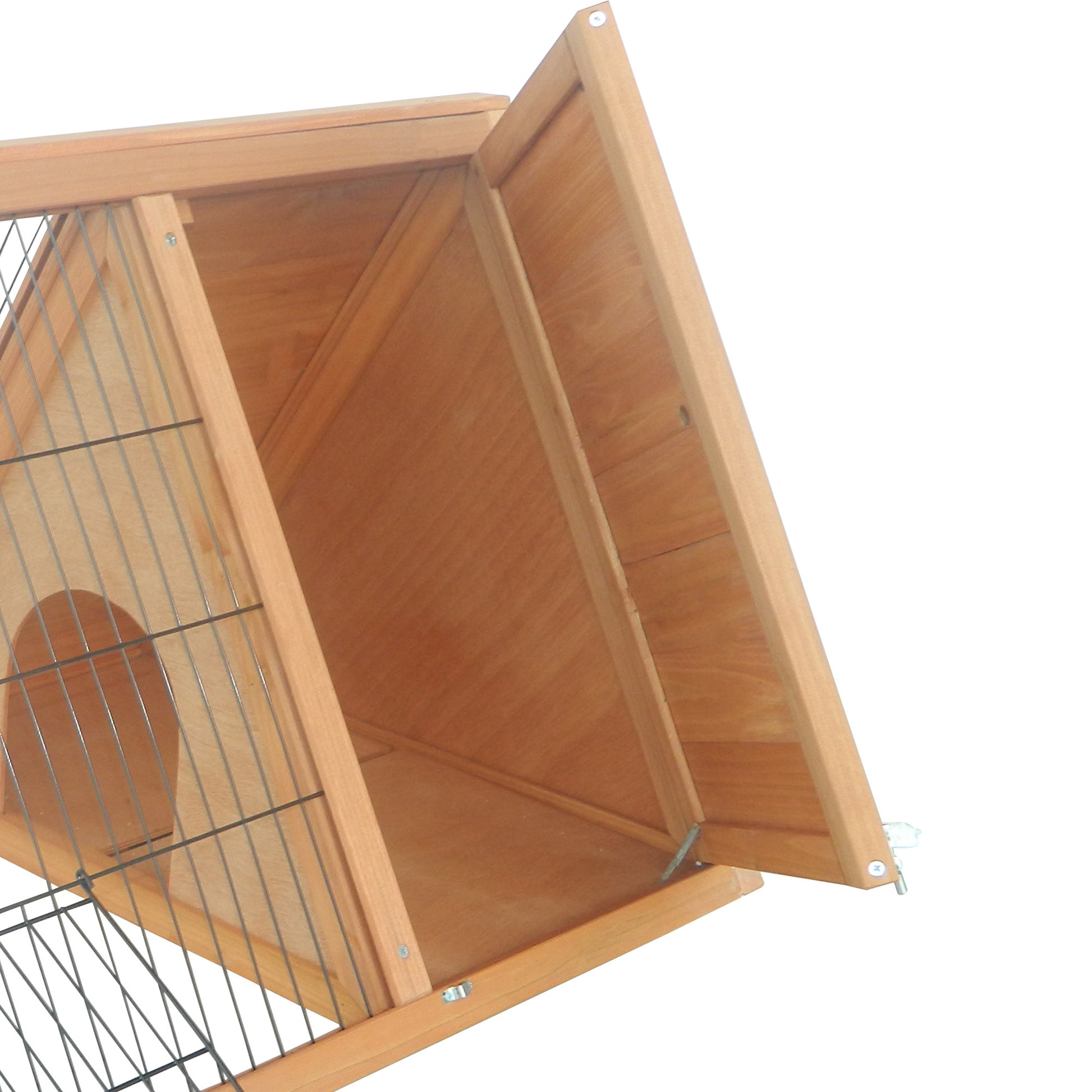 Pawhut 46" X 24" Wooden A Frame Outdoor Rabbit Cage Small Animal Hutch With Outside Run & Ventilating Wire, Yellow Yellow Wood