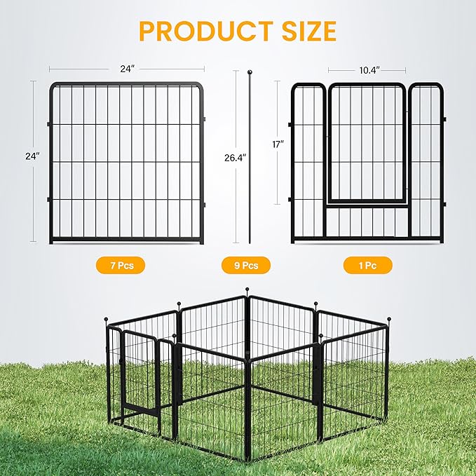 24 Inch 8 Panles, Ideal Dog Fence For Puppy Small Dogs Indoor & Outdoor Bliss, Perfect Dog Pen For Camping, Yard, Rv, Garden Fence, Black Black Metal