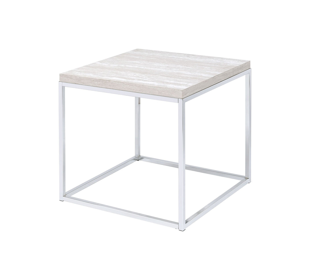 Light Oak And Chrome End Table With Open Base Chrome,Light Oak Primary Living Space Square Wood Metal Sled