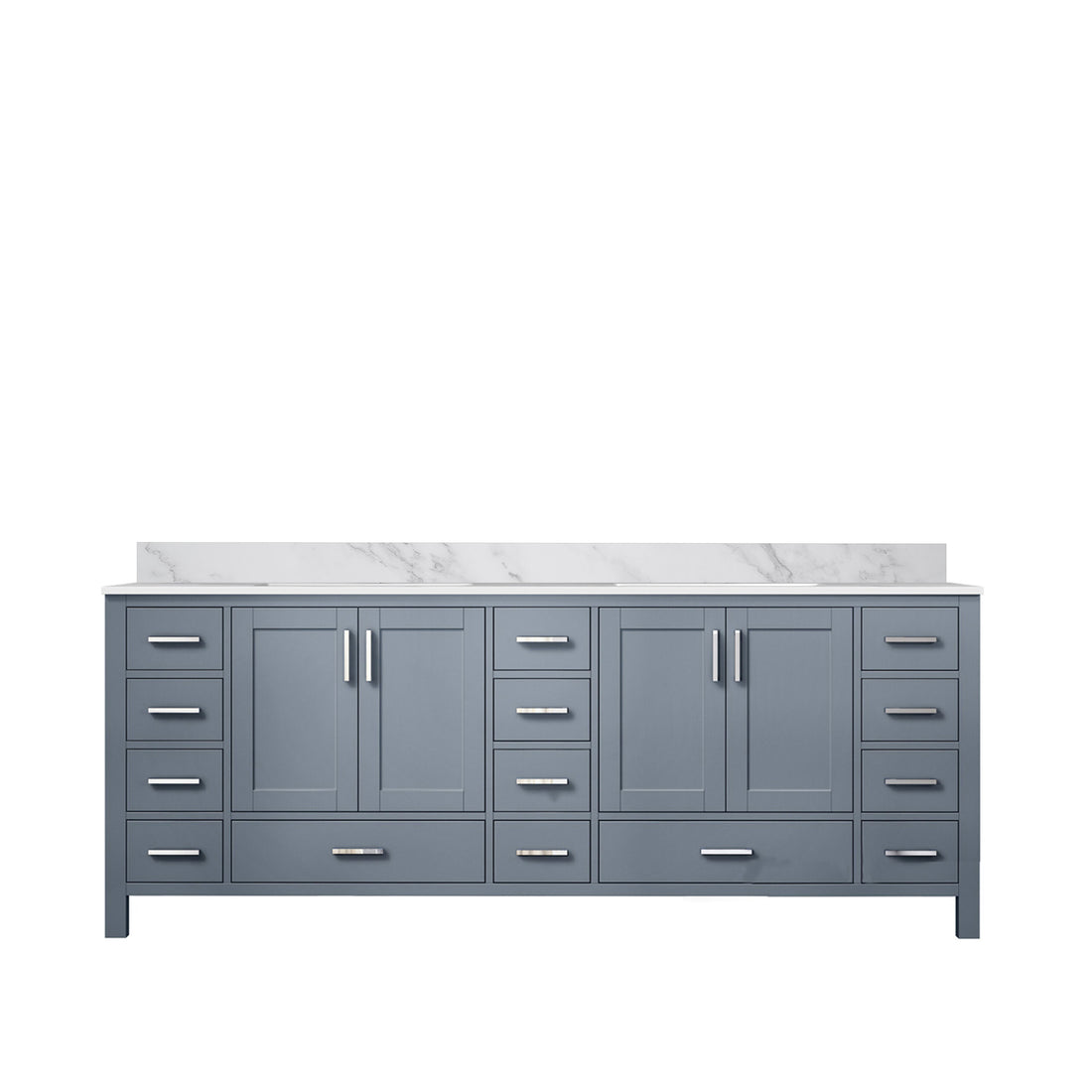 Dark Grey Double Bath Vanity 84 In. W X 22 In. D, With Carrara Marble Top Dark Grey Plywood Wood