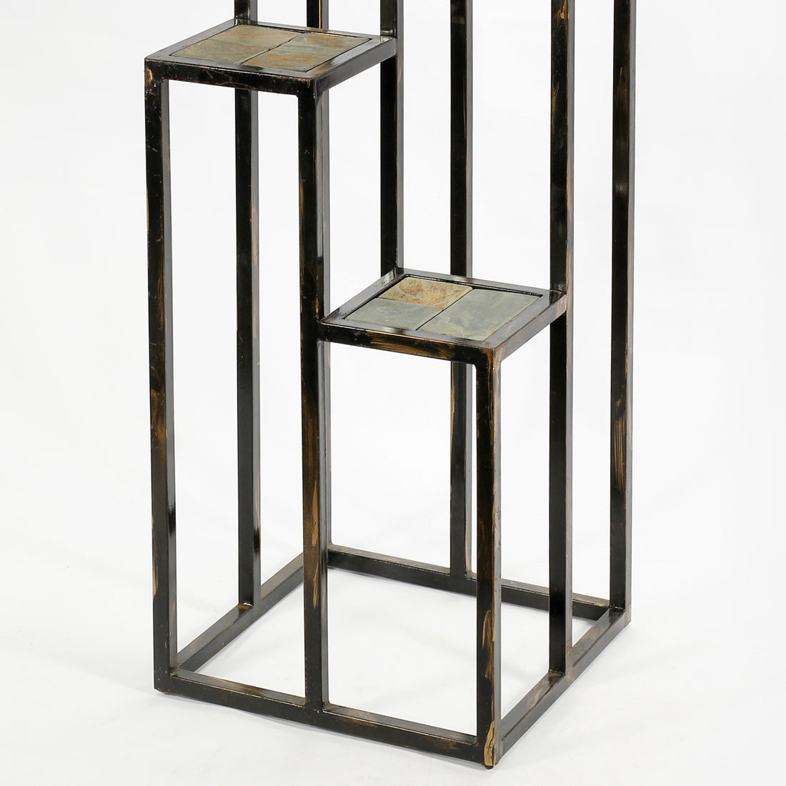 47.25" 4 Tier Gray Stone Slab Black Gold Cast Metal Plant Stand Multicolor Metal