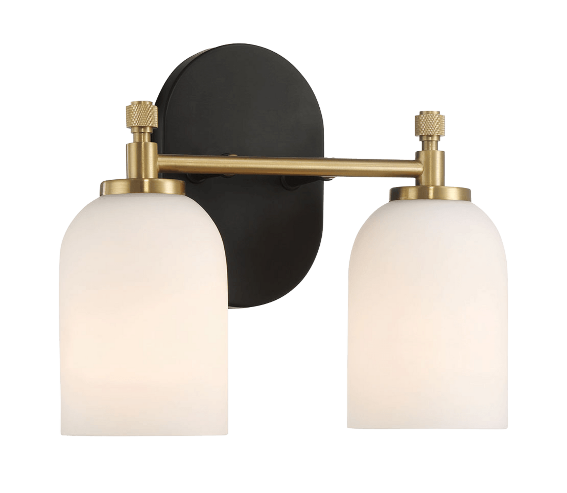 Vortex Two Lights Vanity In Traditional Style For Over Bathroom Mirror Wall Sconce 12.25"W 10.125"H 5.5"E With White Frosted Glass Black,Gold,White Glass,Metal