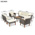 9 Piece Patio Rattan Furniture Set, Outdoor Conversation Set With Acacia Wood Legs And Tabletop, Pe Rattan Sectional Sofa Set With Coffee Table, Washable Cushion, Beige Yes Beige Garden & Outdoor Complete Patio Sets Foam Wicker