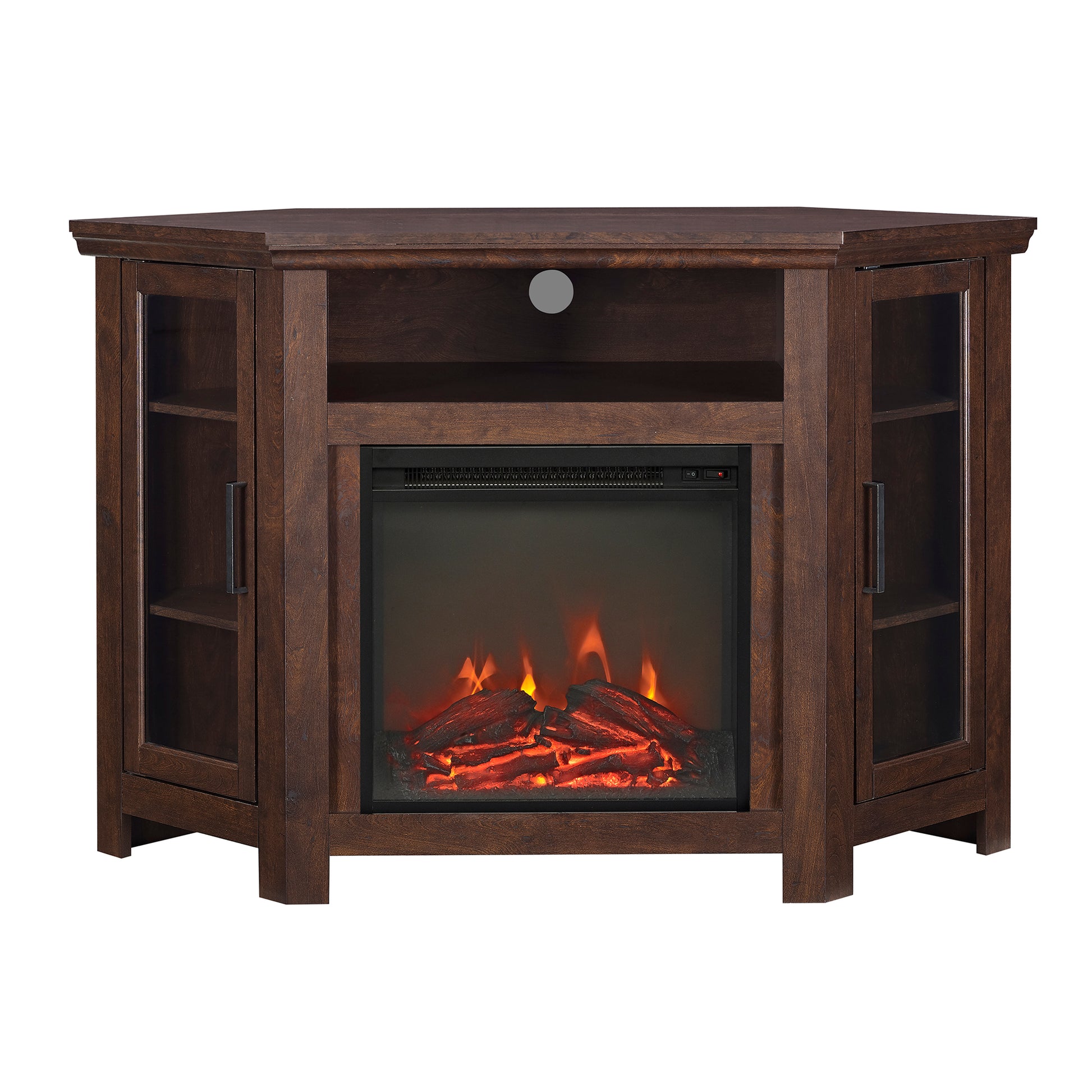 Classic Glass Door Fireplace Tv Stand For Tvs Up To 55" Brown Brown Mdf