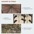 Outsunny 10' X 10' Metal Patio Gazebo, Double Roof Outdoor Gazebo Canopy Shelter With Tree Motifs Corner Frame And Netting, For Garden, Lawn, Backyard, And Deck, Brown Brown Polyester