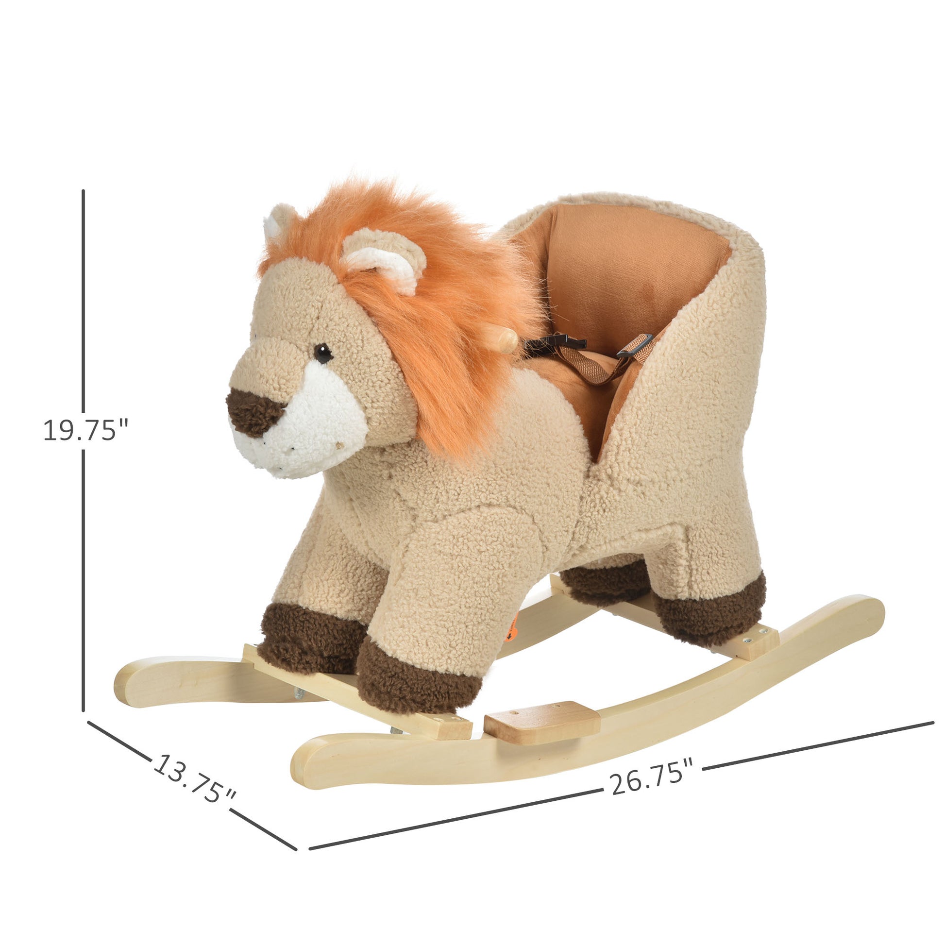 Qaba Baby Rocking Horse Lion With Sound, Plush Stuffed Rocking Animals, Wooden Rocking Horse With Seat Belt For 18 36 Months Boys And Girls Gift, Brown Brown Plush