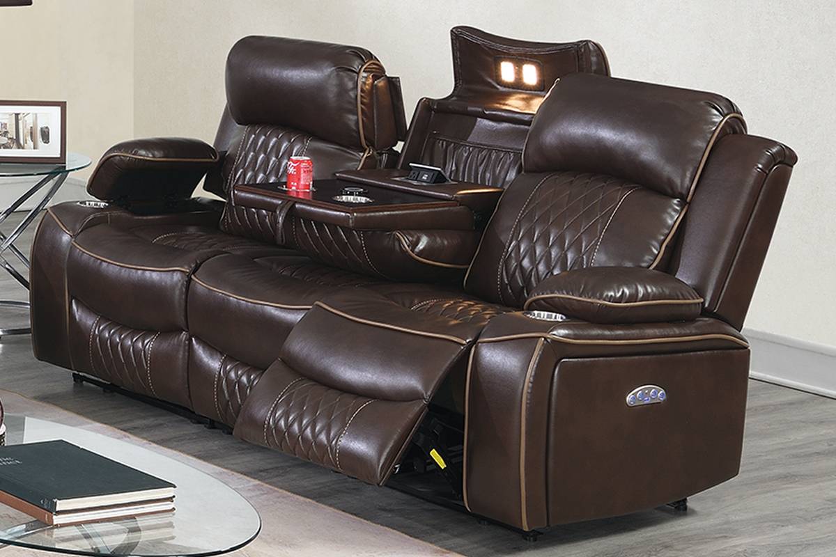 Power Motion Sofa 1Pc Contemporary Brown Color Gelstorage Arms W Cup Holder Living Room Furniture Brown Faux Leather Primary Living Space Cushion Back Contemporary,Modern Pillow Top Arms Metal & Wood 3 Seat