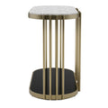 Kein 42 Inch Oblong Sofa Console Table, White Faux Marble Top, Steel Frame White Gold Marble Metal