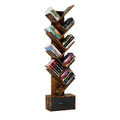 9 Tier Tree Bookshelf With Drawer Bookcase, Modern Book Storage, Free Standing Tree Bookcase, Utility Organizer Shelves For Home Office, Living Room, Bedroom, Rustic Brown Deep Rustic Brown Metal