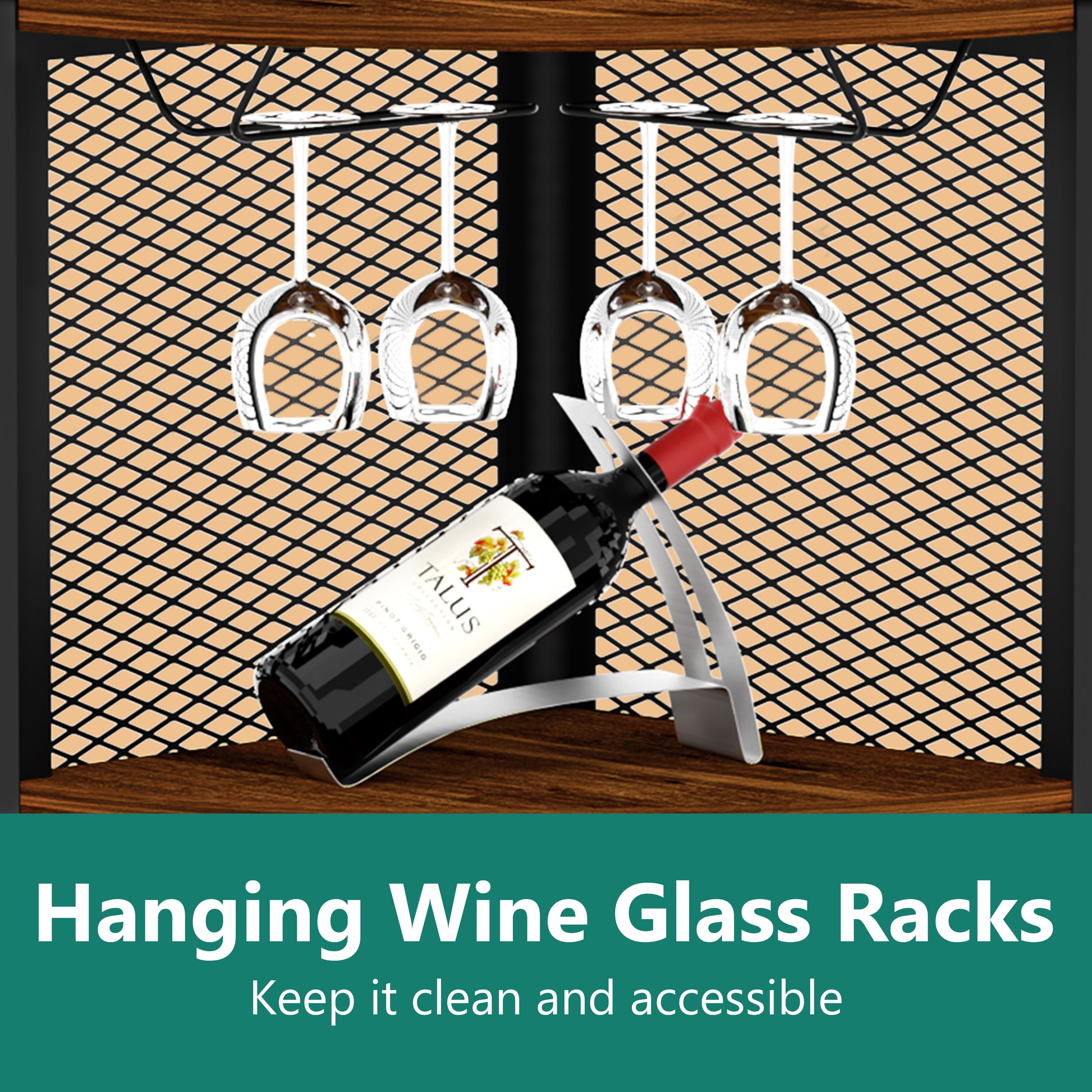 Corner Shelf With Doors, 65" Corner Cabinet With Shelves & Wine Glass Rack, 6 Tier Bookshelf Display Corner Shelves, Freestanding Corner Storage Stand For Kitchen, Living Room, Balcony Rustic Brown