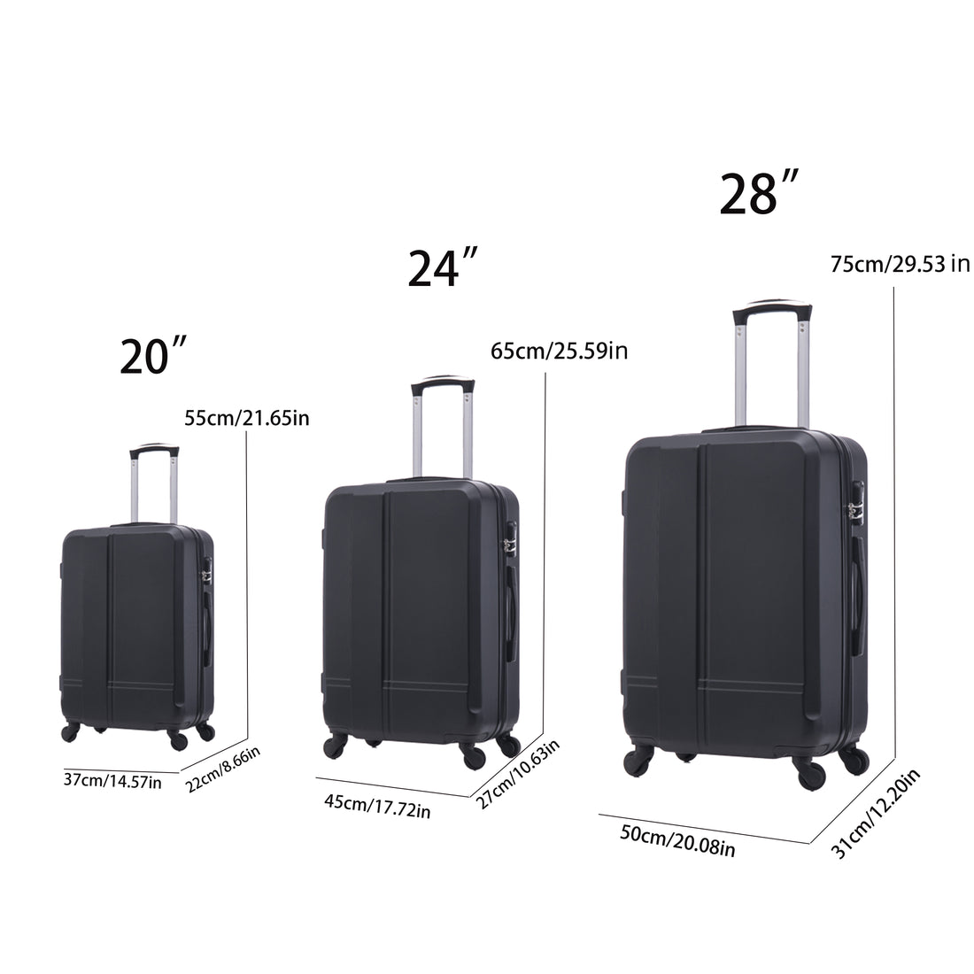 Luggage Set Of 3 Pieces 20 24 28 Luggage Set Wheel Luggage Abs Durable And Lightweight Rotating Hard Shell Luggage Black Black Abs