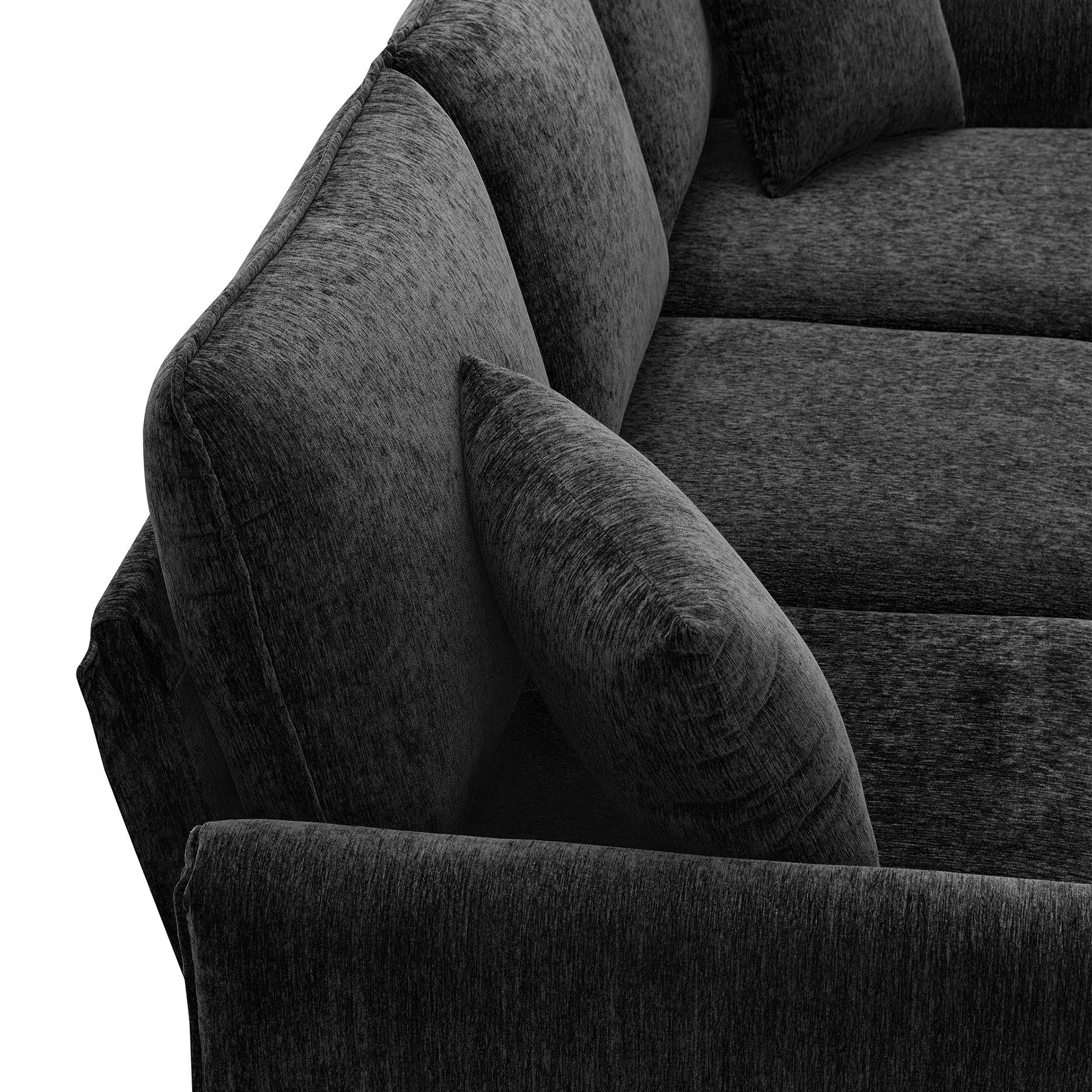 84 "Modern Chenille L Shaped Sofa With Reversible Lounge,Convertible Sectional Couch Set,4 Seat Indoor Furniture With Reversible Chaise,Fit For Living Room, Apartment 2 Pillows Black Chenille 4 Seat