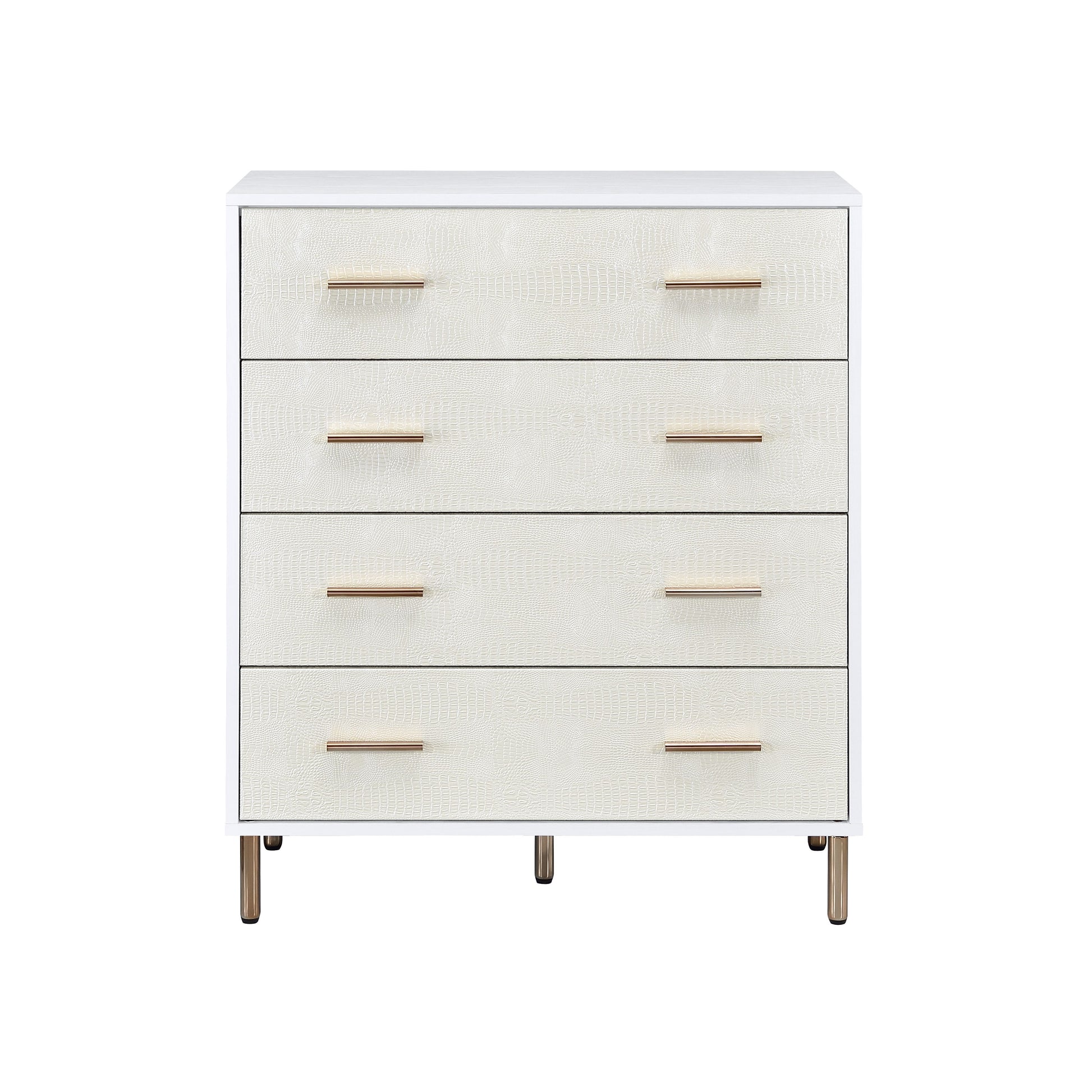 White And Champagne 4 Drawer Chest White Gold Bedroom Wood Metal