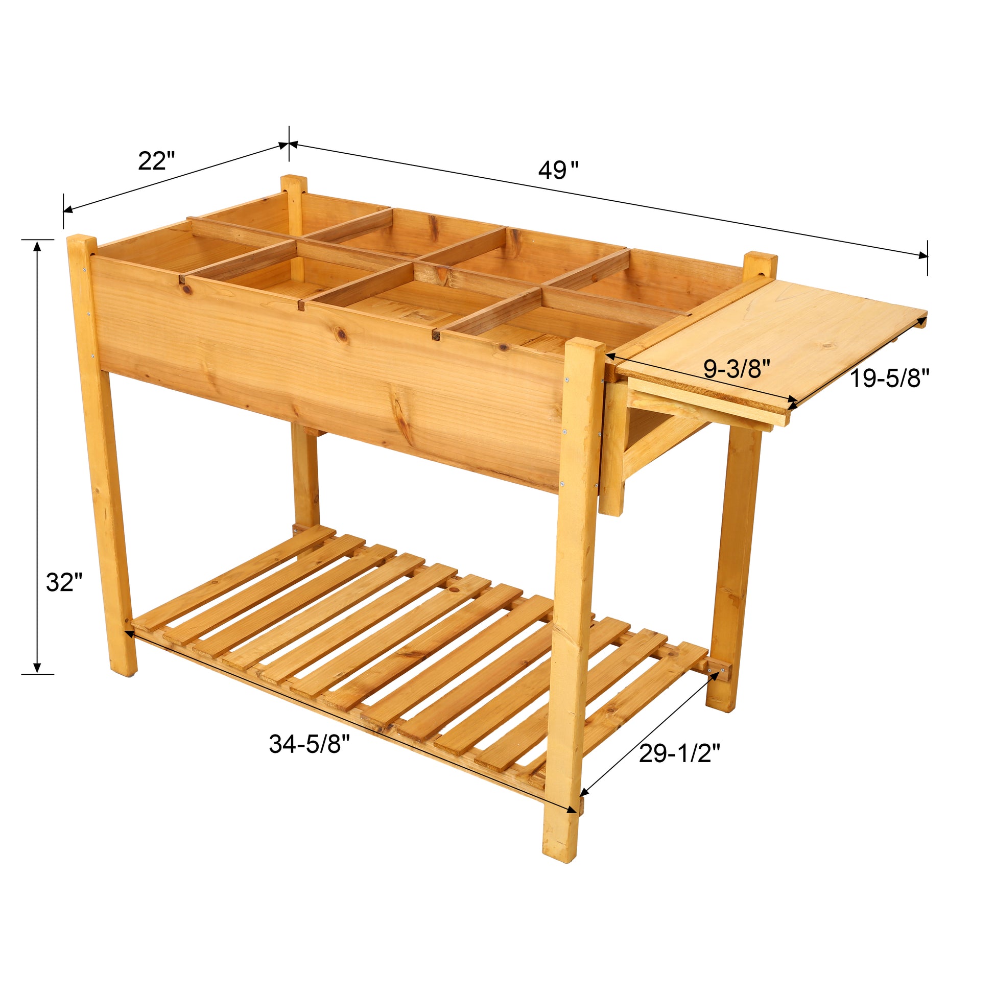 8 Pockets Horticulture Raised Garden Bed Elevated Wood Planter Box Stand With Foldable Side Table And Storage Shelf For Herb Vegetables Flowers Brown Wood