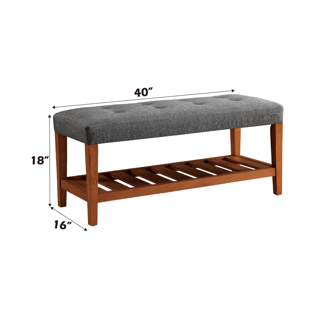 Charla Gray Fabric & Oak Finish Bench Gray Fabric,Synthetic Wood