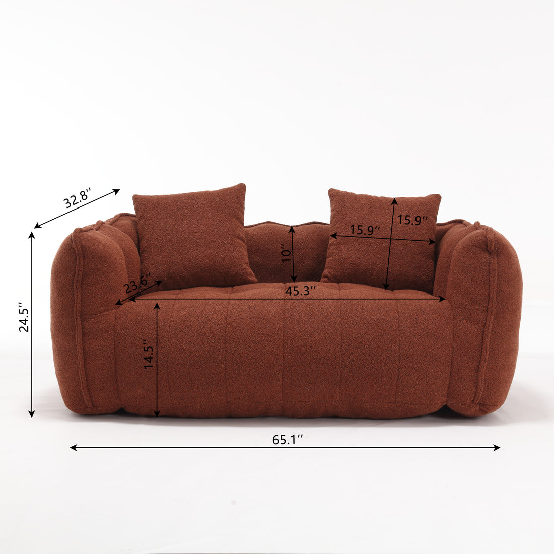 Soft Beanbag Chair With High Resilience Foam Core For Two People. The Comfortable Square Recliner Sofa Is Ideal For Family Members And Friends Engaged In Games, Reading, Watching Tv Red Brown