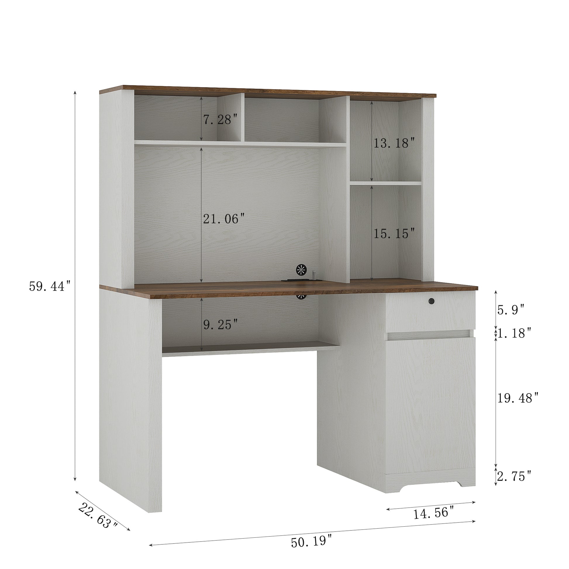 Computer Desk With Hutch & Bookshelf,Wood Executive Desk Teens Student Desk Writing Laptop Home Office Desk With Drawers,3 Ac Outlets And 2 Usb Charging Ports,Study Laptop Table For Home White Mdf