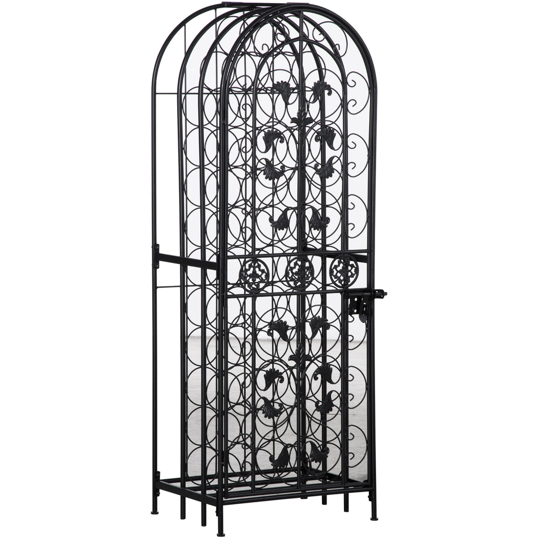 Homcom 45 Bottle Wrought Iron Wine Rack Jail With Lock Black Black Iron