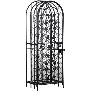 Homcom 45 Bottle Wrought Iron Wine Rack Jail With Lock Black Black Iron