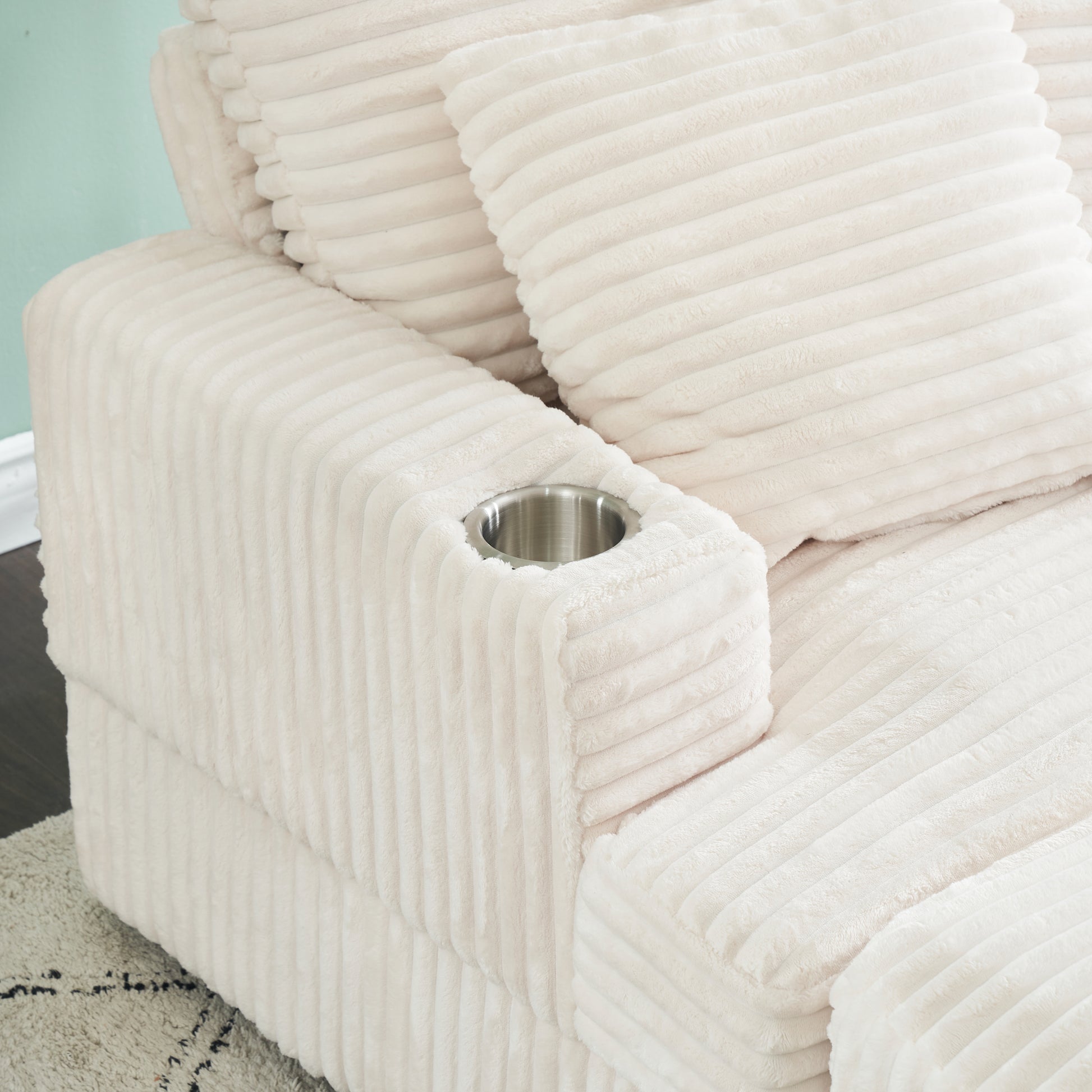 39 Inch Spring Upholstered Armchair And Ottoman Set Comfortable Single Sofa With Cup Holder And Corduroy Fabric, Perfect For Living Room Or Bedroom White Corduroy 1 Seat