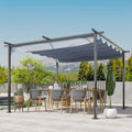 Outsunny 11.5' X 11.5' Retractable Pergola Canopy, Outdoor Uv Protection & Sun Shade, Steel Frame For Garden, Grill, Patio, Backyard, Gray Gray Steel