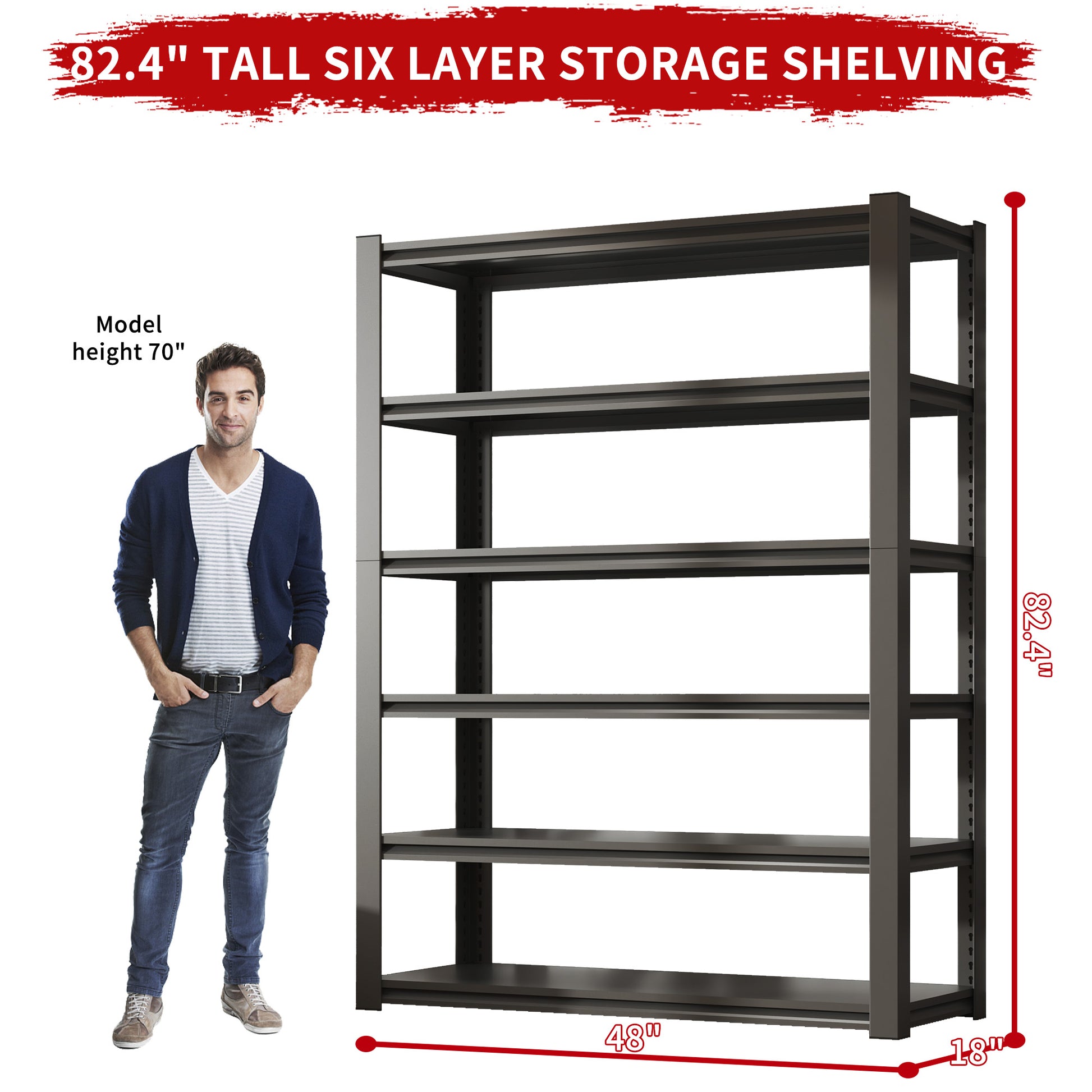 82"H 6 Tier Metal Shelves For Storage Garage Shelving 2400Lbs Heavy Duty Storage Shelves Adjustable Garage Shelf Industrial Shelving Unit Storage Utility Rack,48"W*18"D*82"H,Black 6 Black Gray