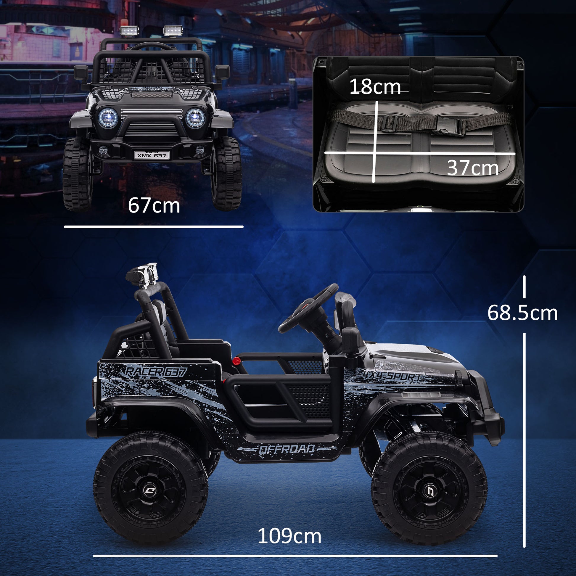 Qaba 12V Ride On Truck, Battery Powered Kids Electric Car With Parent Remote, 4 Suspension Wheels, 3 Mph Max Speed, Music, Horn & Led Lights For Ages 3 6 Years Old, Black Black Plastic