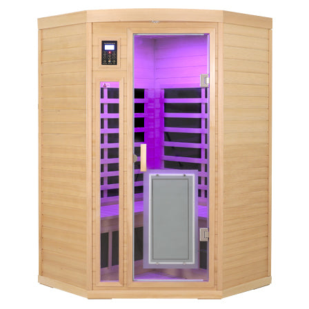 Low Emf Front Door With Heating Panel Two Persons Hemlock Far Infrared Corner Indoor Sauna Room Natural Wood Solid Wood