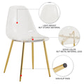 Table And Chair Set.Modern Rectangular Glass Dining Table With Tempered Glass Countertop And Golden Metal Legs, Paired With Multiple Transparent High Quality Pet Dining Chairs With Golden Legs. Gold Seats 6 Tempered Glass