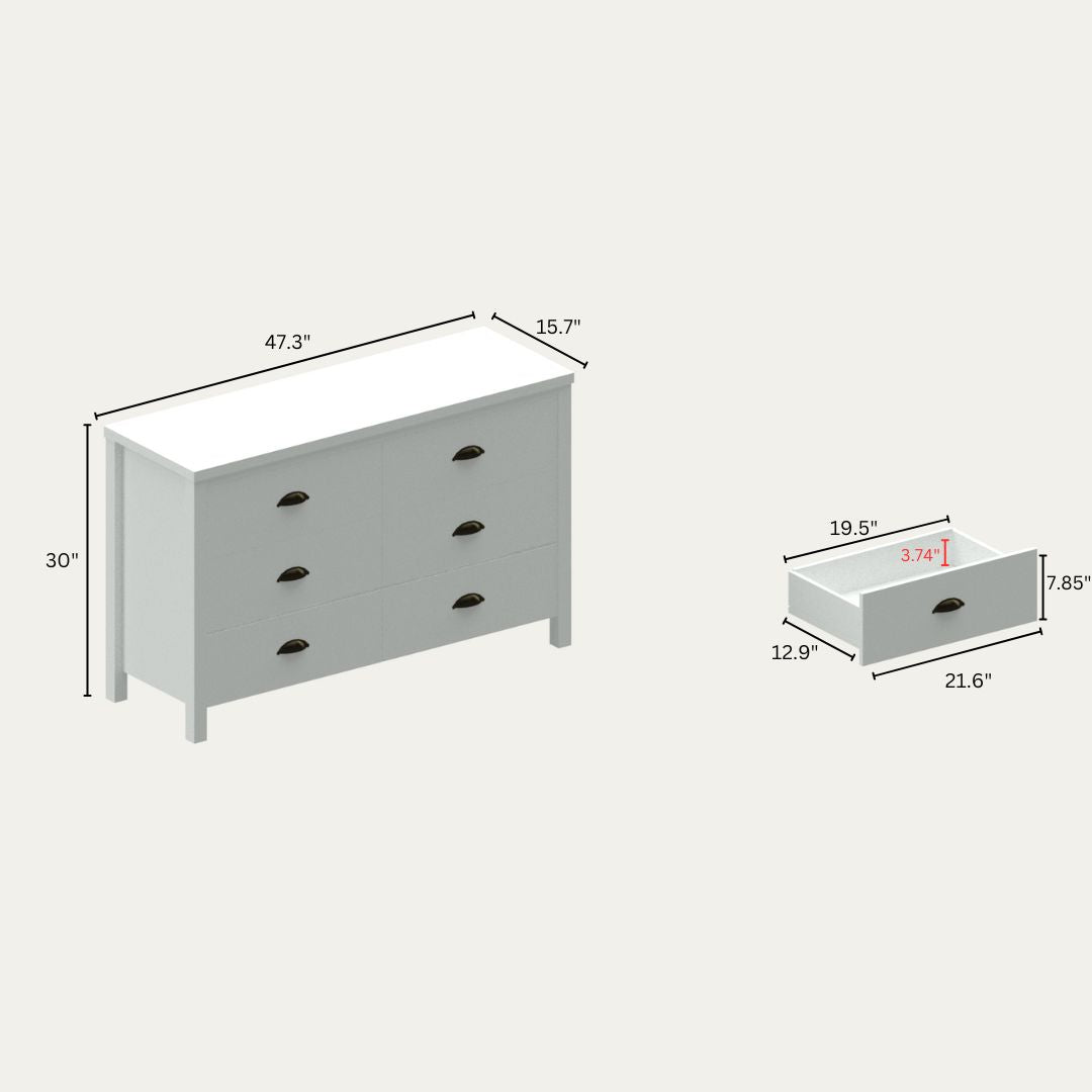 Safari 6 Drawer Master Dresser With Interlock Drawer Feature Drawer Slide And Interlock Pre Assembly, Wide Dressers For Bedroom 6 Deep Drawers For Closet Organizer Easy Assembly, Classic White Off White White Bedroom American Design,American