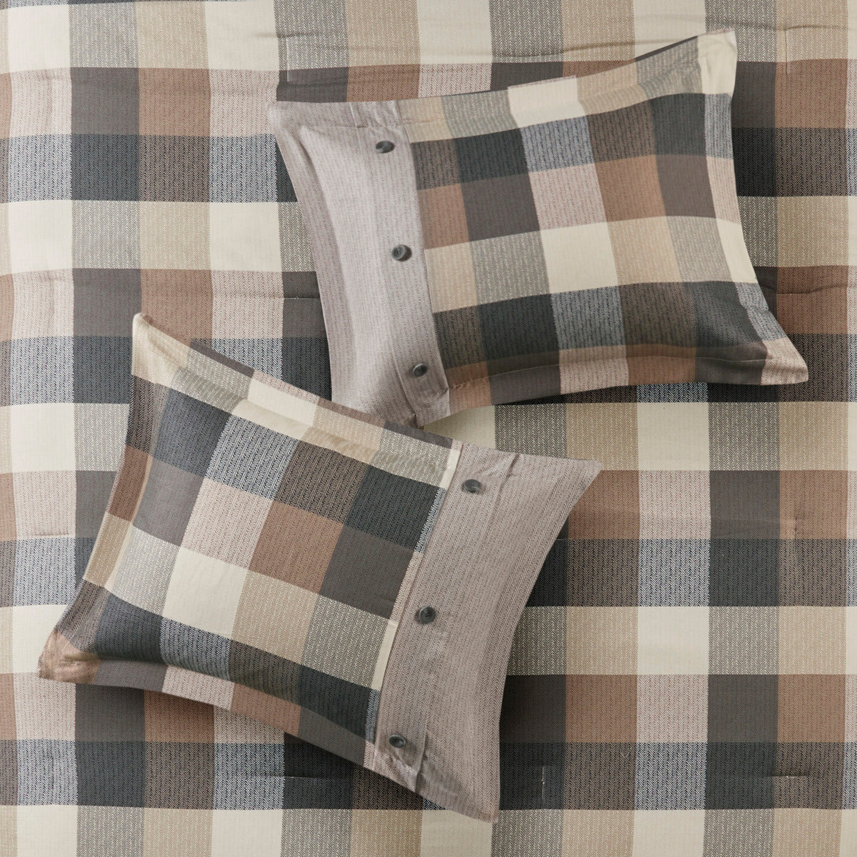 7 Piece Herringbone Comforter Set Neutral King King Multicolor Polyester
