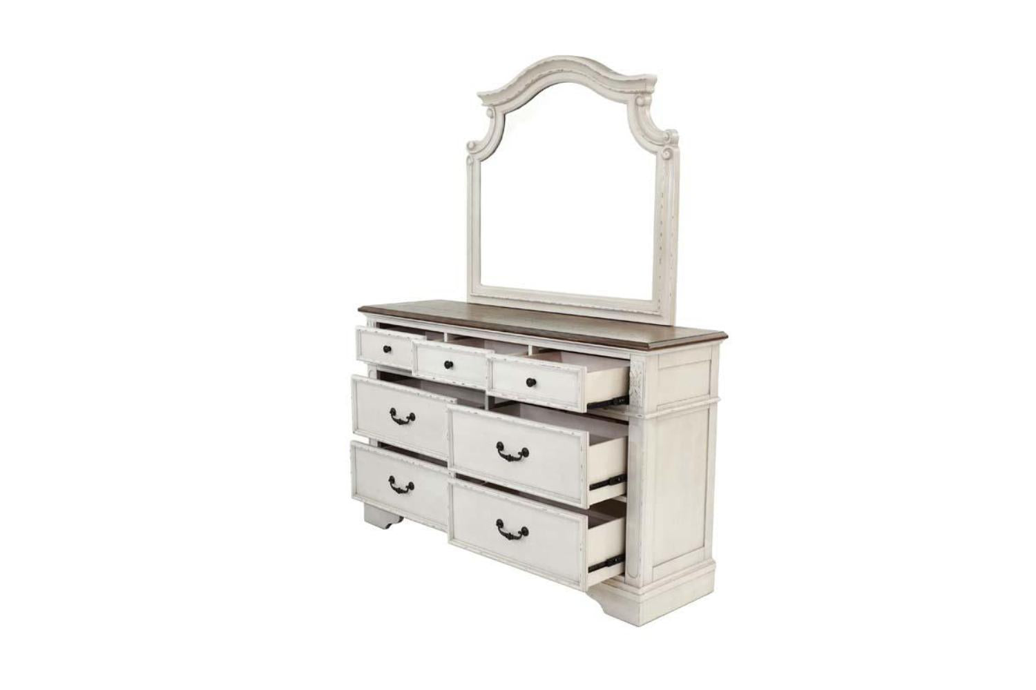 Antique White Wooden 1Pc Dresser Only Bedroom Formal Antique Walnut Top Storage 7 Drawers Dresser Table No Mirror Antique White Bedroom Classic,Contemporary,Transitional Rubberwood Particle Board