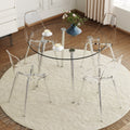 Table And Chair Set.A Modern Minimalist Round Dining Table With Transparent Tempered Glass Top And Silver Metal Legs,Paired With 4 Multiple Transparent High Quality Pet Dining Chairs With Silver Legs. Silver,Transparent Seats 4 Glass Metal