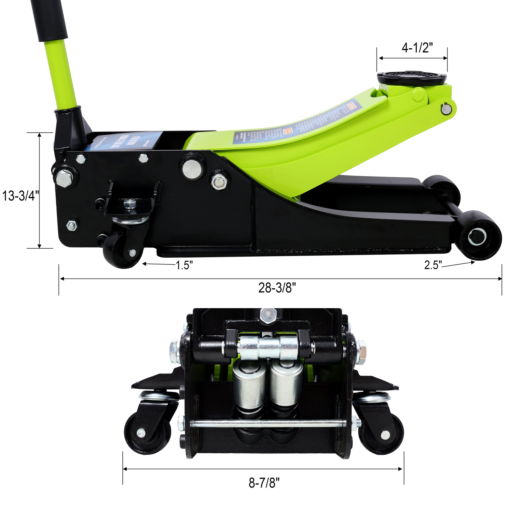 Low Profile Hydraulic Trolley Service Floor Jack, 4 Ton 8000 Lbs Capacity, Lifting Range 2.5" 20",Green Green Steel