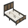 Farmhouse Wooden Platform Full Size Bed, Modern Platform Bed With Wooden Strip Decoration, Plywood Slats Support, Black Full Black Particle Board
