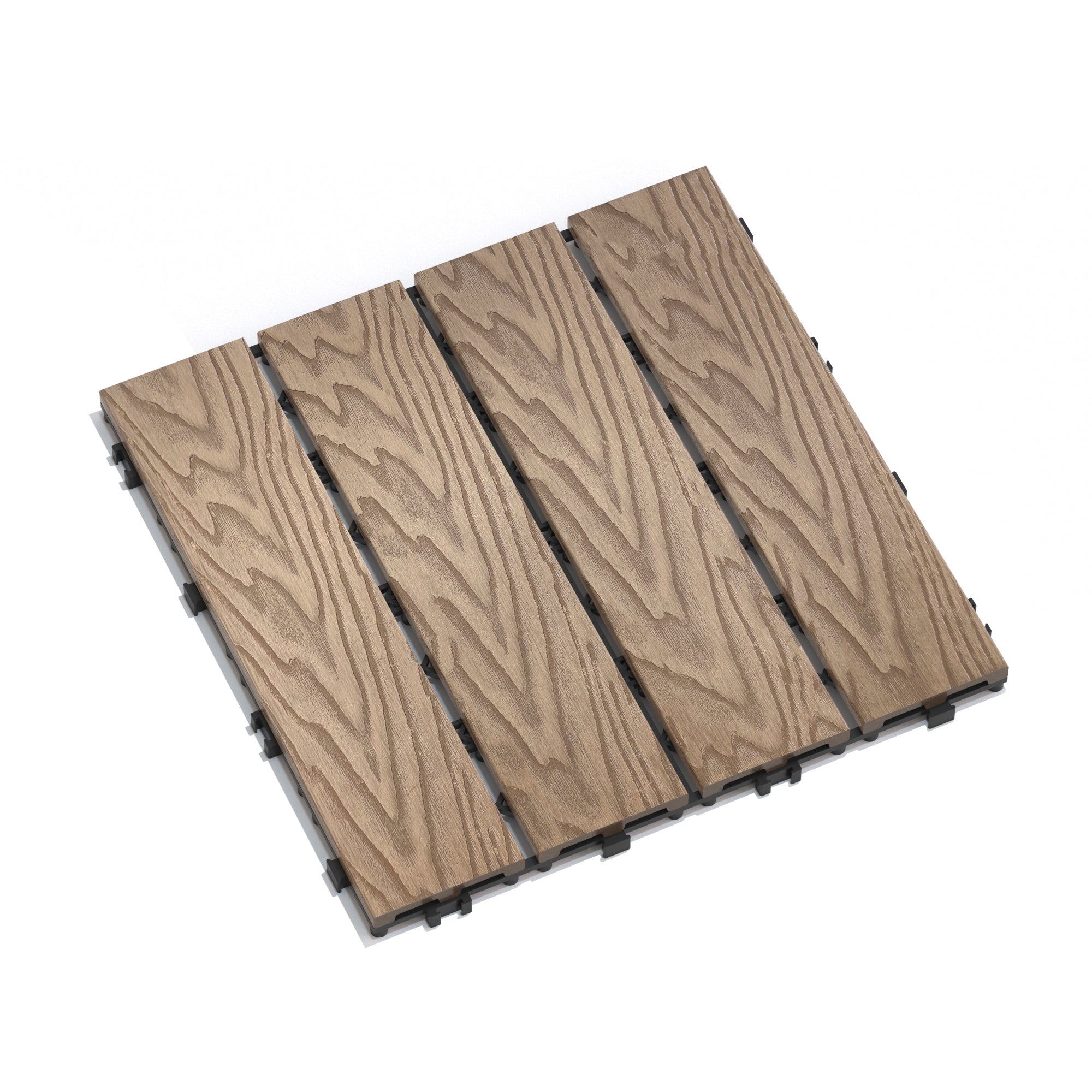 Patio Floor Tiles Pack Of 11 Wpc Wood Plastic Composite Patio Deck Tiles Diy Interlocking Decking Tiles, Quick Deck Floor Tile, Court Tile, Water Resistant Indoor Outdoor 11.8" 3D Teak Teak Plastic