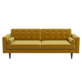 Casey Mid Century Modern Gold Velvet Sofa Yellow Wood Velvet 3 Seat