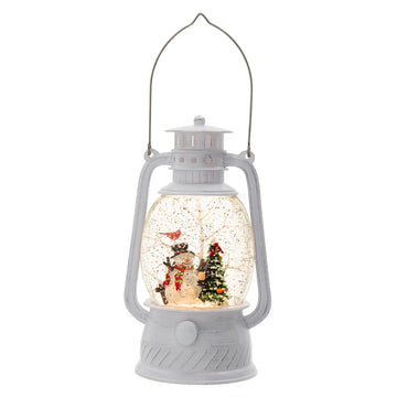 4.7X4.7X8.3"H Christmas Plastic Resin White Lantern With Snowman & Tree Led Water Spinning 6 Hours Timer, 3*Aa Batteries Required White Multi Plastic