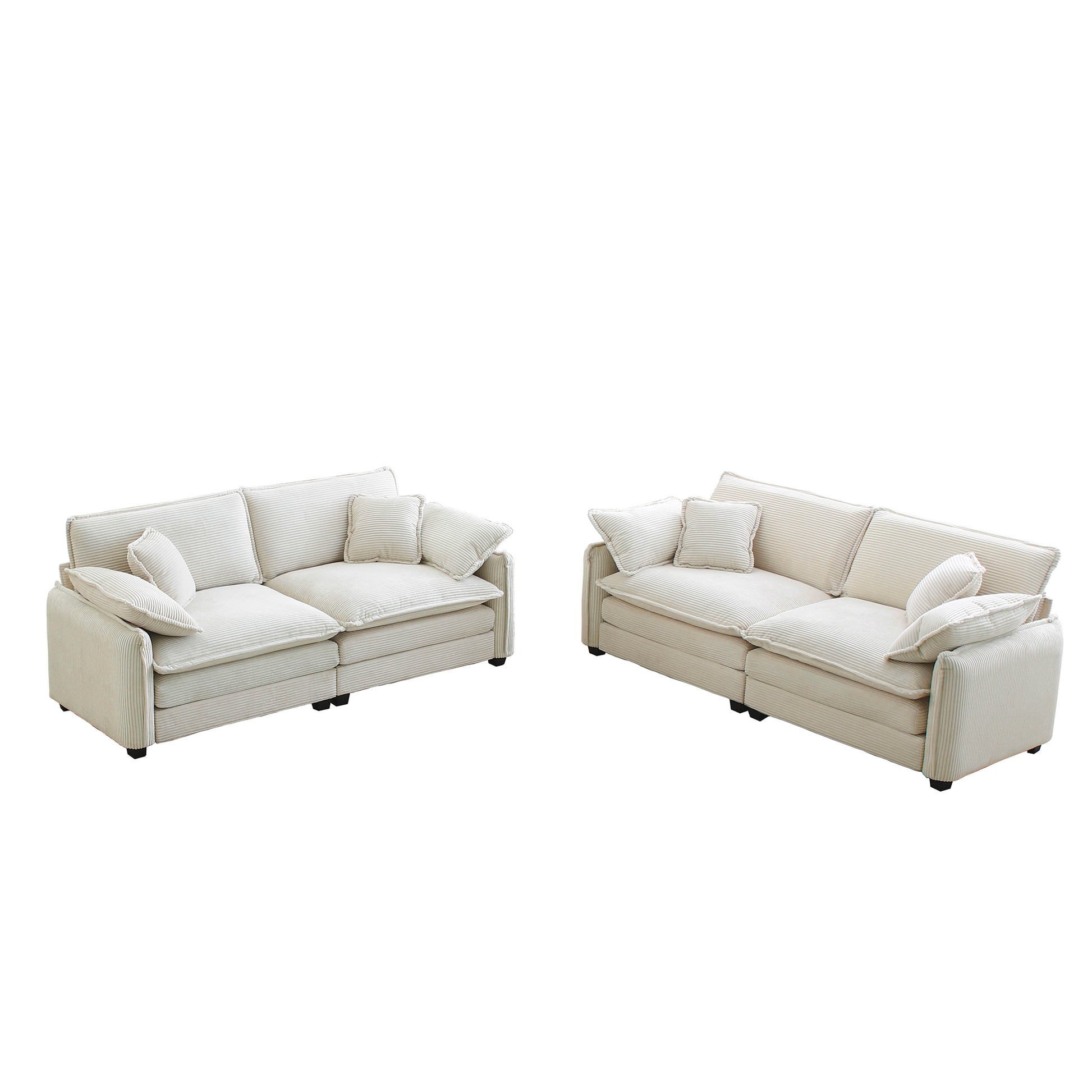 Modern Living Room Sofa Two Piece Set, Suitable For Living Room And Bedroom Sofa Set, Consists Of Two Pieces Of 2 Seater Sofa,Beige Corduroy Beige Corduroy 4 Seat