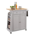 Natural And Grey 2 Drawer Kitchen Cart Natural Grey Dining Room Rectangular Kitchen Carts Rubberwood Wood Small Less Than 40In