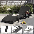 K&K 80'' Outdoor Wicker Chaise Lounge Chairs Set Of 2, Patio Rattan Reclining Chair Pull Out Side Table Adjustable Backrest Ergonomic Wave Design Pool Sunbathing Recliners, Black No Lounge Black