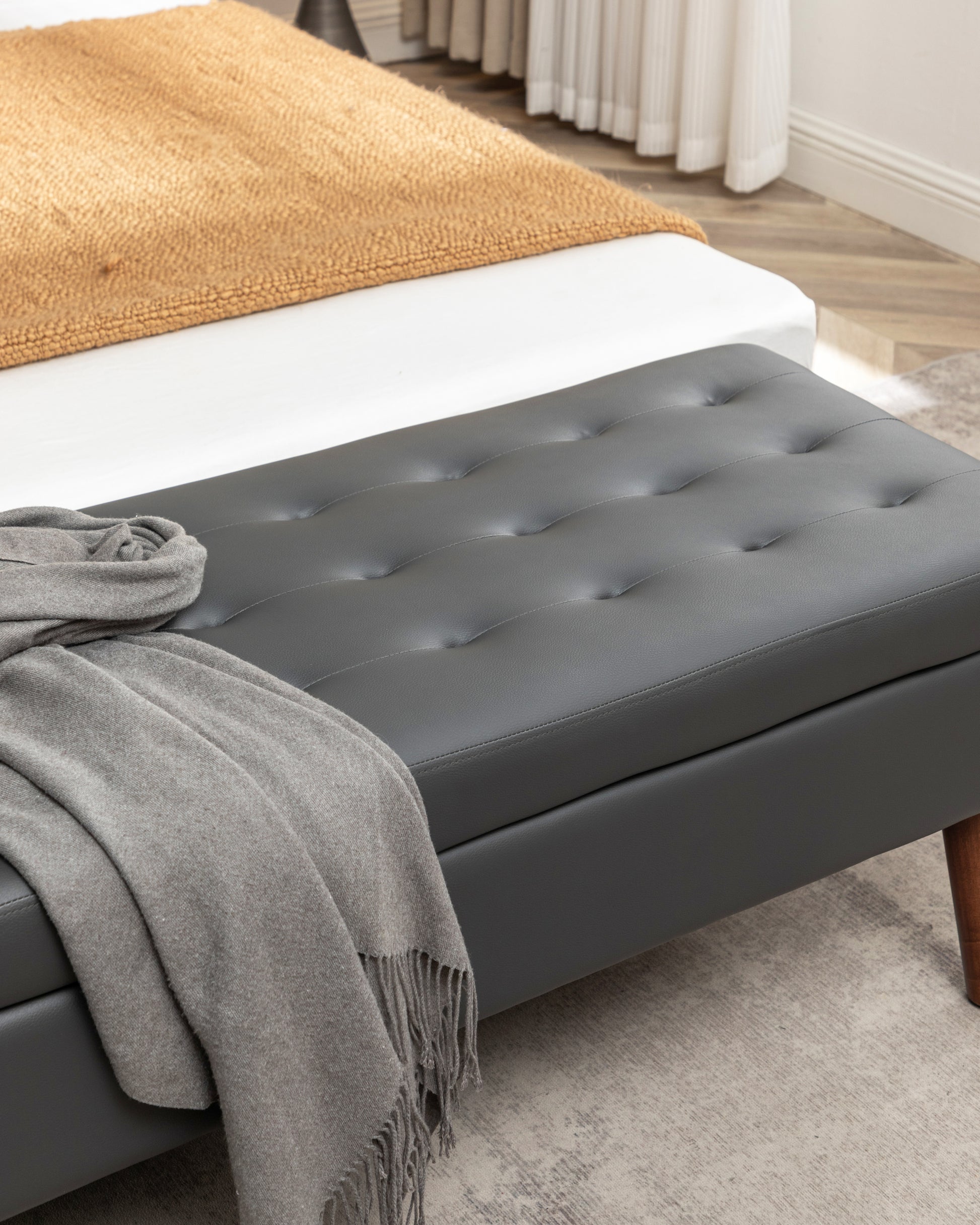 Storage Bench With Storage Bench For Bedroom End Of Bed Bench Foot Of Bed Bench Entryway Bench Storage Ottoman Bench 43.3" W X 17.7" Dark Grey Leather Bench Dark Grey Pu Leather