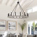 16 Light Dimmable Wagon Wheel Chandelier Driftwood Ceiling Lights Steel Metal