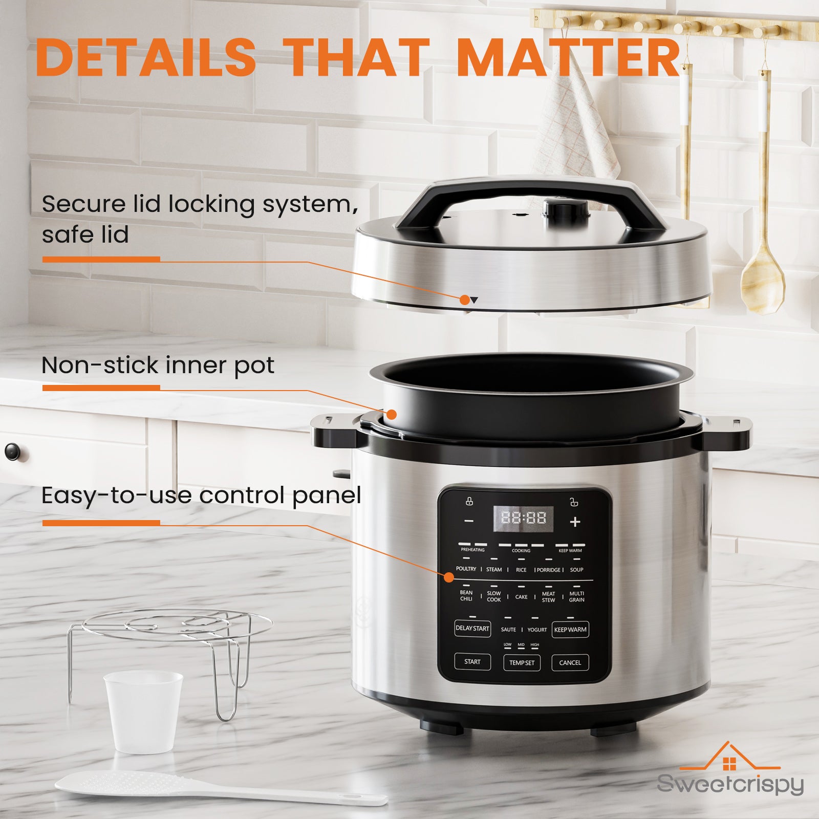 9 In 1 Electric Pressure Cooker 6 Quart, Steamer, Yogurt Maker, Warmer & Sterilizer, Saute, Slow Cooker, Rice Cooker, Egg Cooker, Multi Functional Smart Pot, Stainless Steel Black Stainless Steel